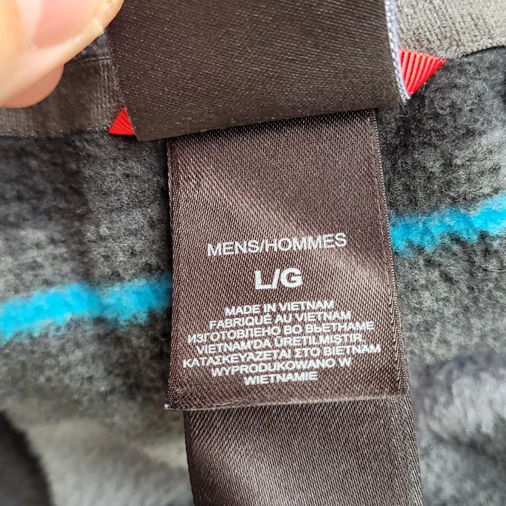 THE NORTH FACE Grey Blue Striped‎ Fleece Polyester Sz L Half Zip Pullover Jacket